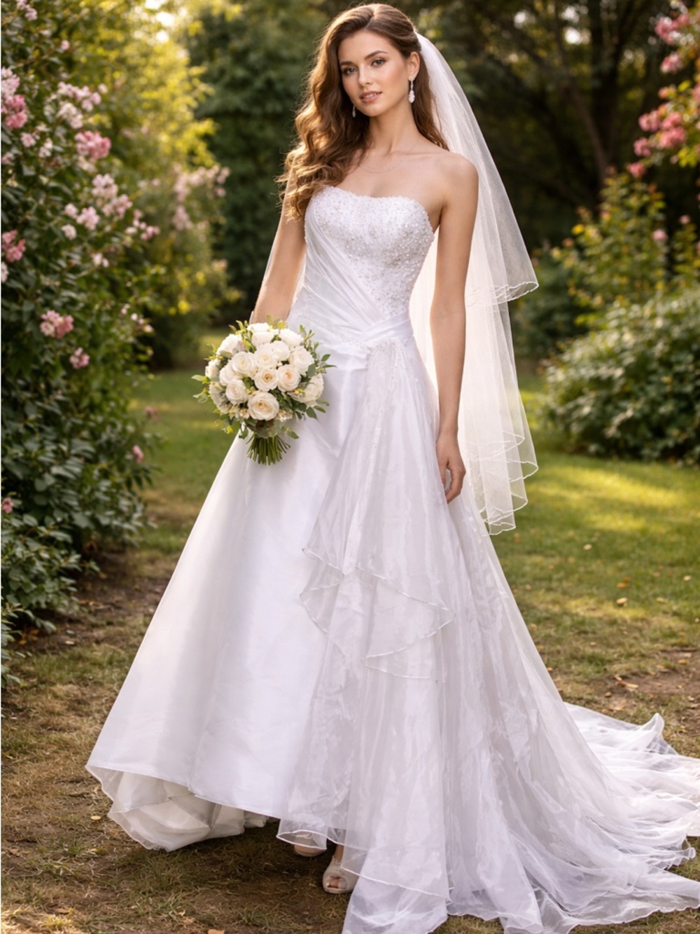 Maggie Sottero Strapless A-Line Wedding Dress Swarovski Crystal size 4 Gown